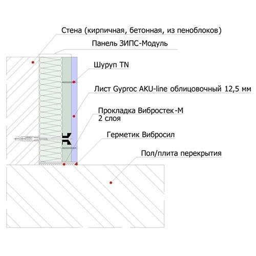 ЗИПС-Модуль. Звукоизоляционная бескаркасная облицовка (83 мм)